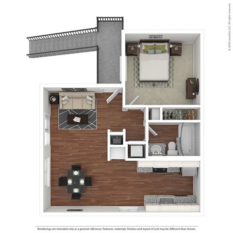 Floor plan for 1 bed, 1 bath, 626 sqft